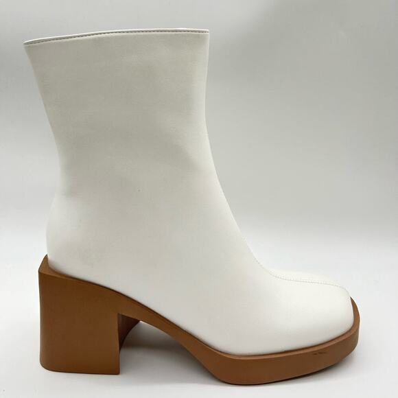 ISNOM Boots Womens 7 White Chunky Heel Platform Square Toe Boots NEW - Picture 4 of 12